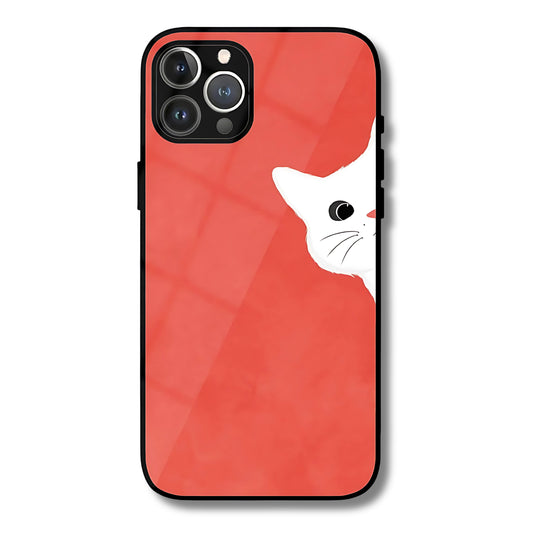 Sneaky Cat Peeking Metal Glass Phone Cover