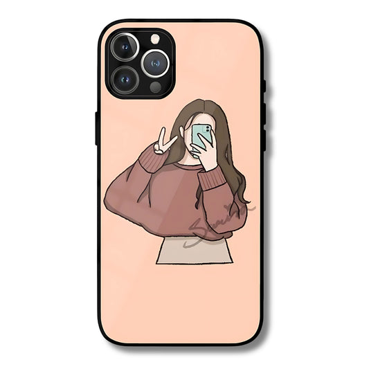 Shy Girl Hidden Metal Glass Phone Cover
