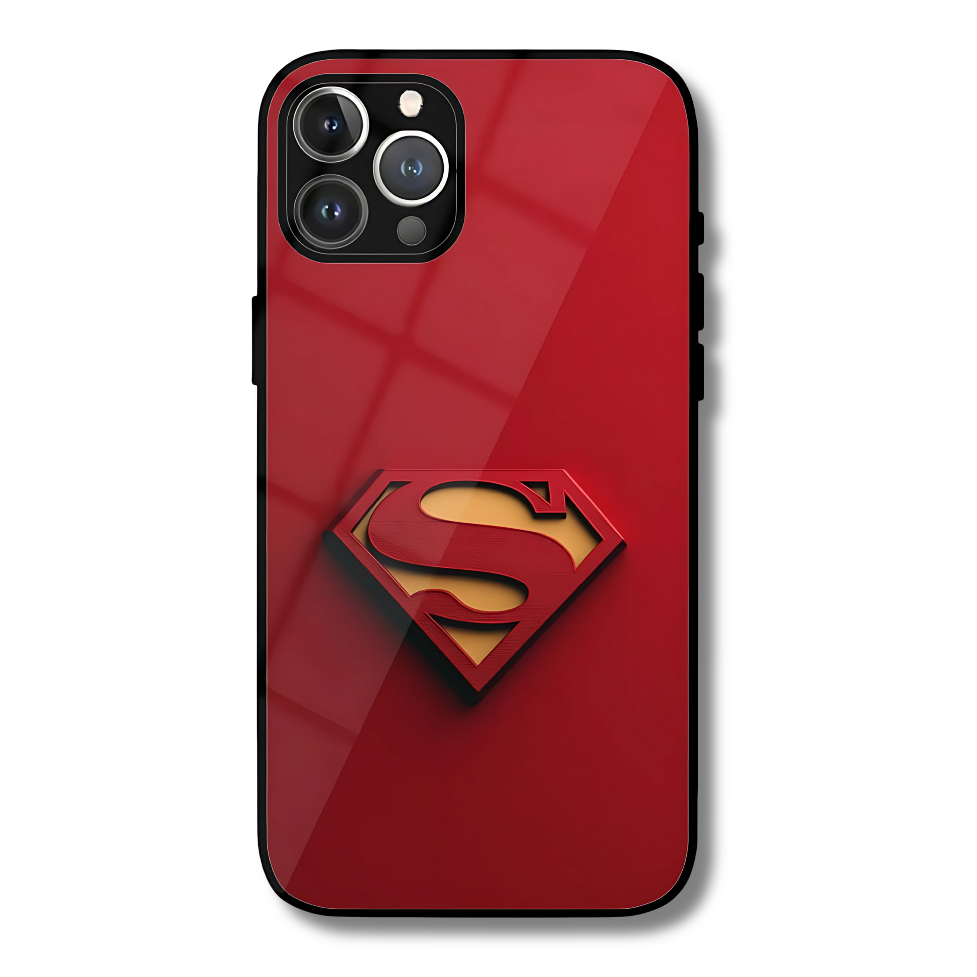 Red phone case with Superman logo on a red background