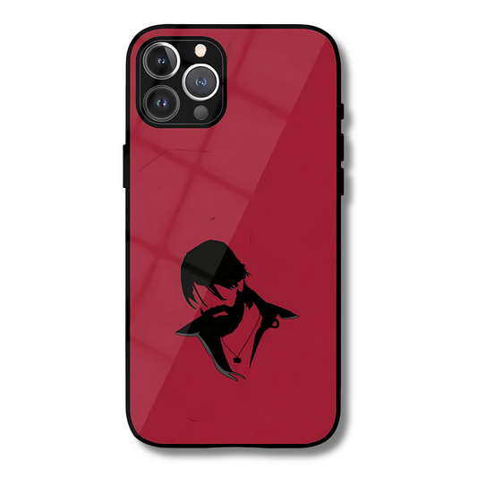 Phone case with a red background and black silhouette design of Rocky (KGF)