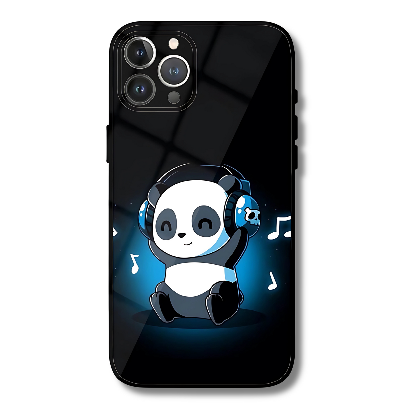 Music Panda in Headphones Metal Glass Phone Cover