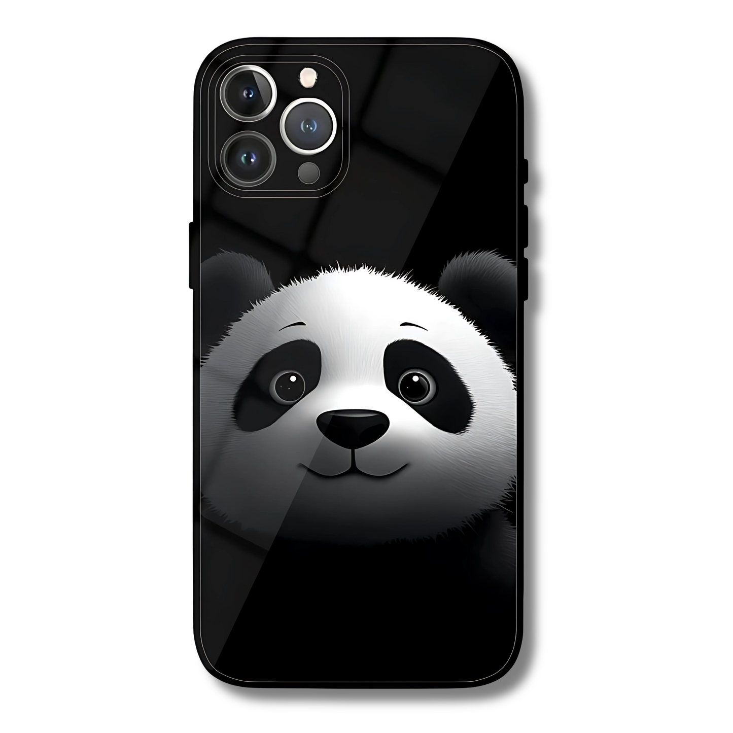 Cute Panda Face Black Metal Glass Phone Cover