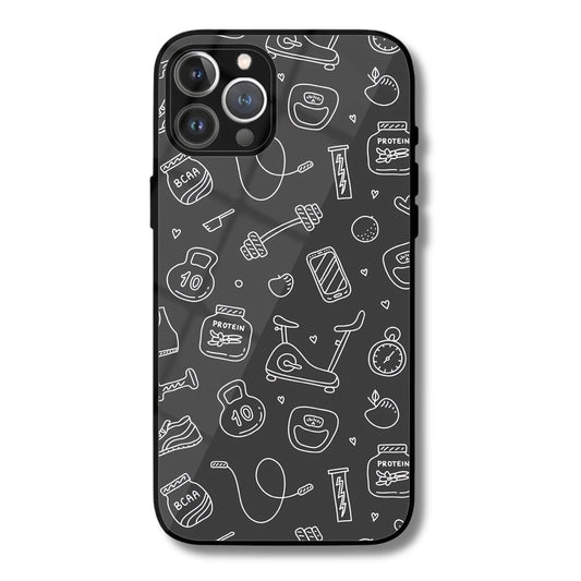 Gym Doodles Metal Glass Phone Cover