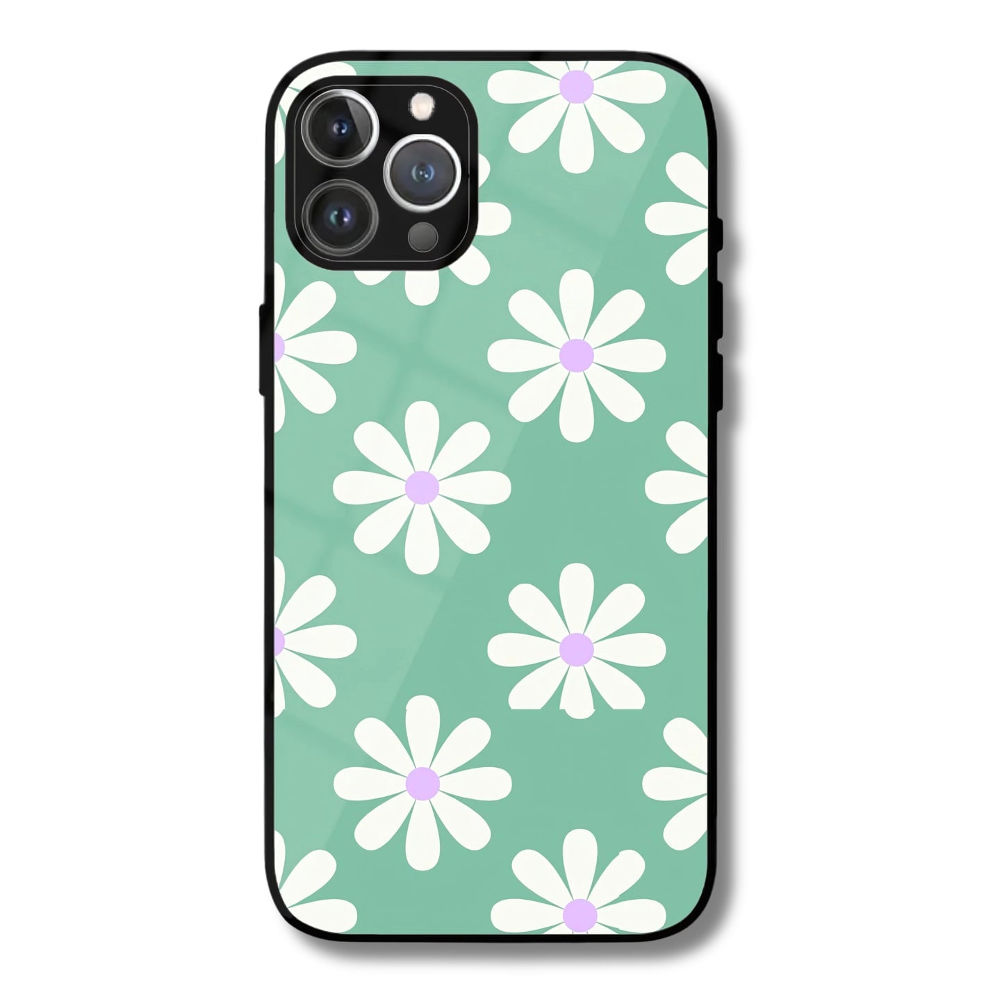 Minty Daisies Metal Glass Phone Cover