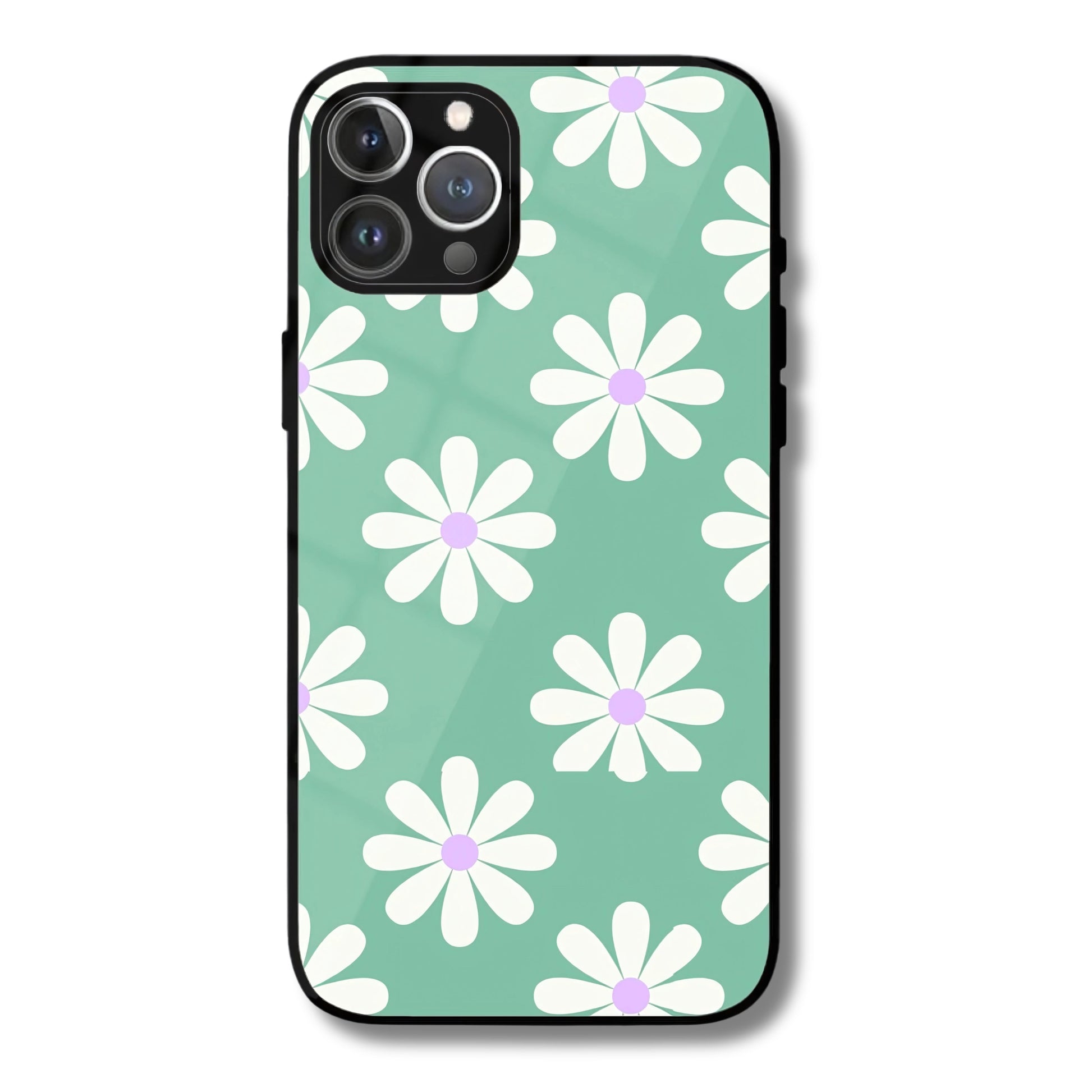 Minty Daisies Metal Glass Phone Cover