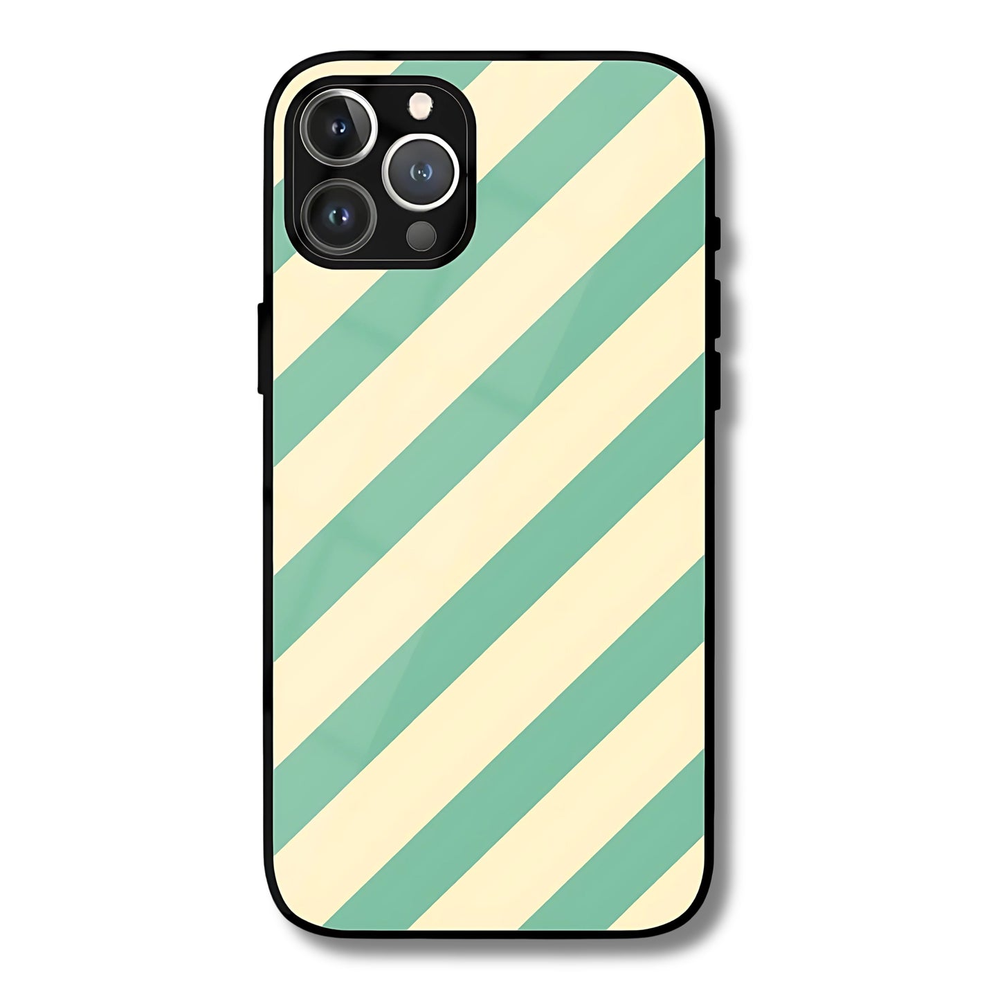 Mint Stripes Metal Glass Phone Cover