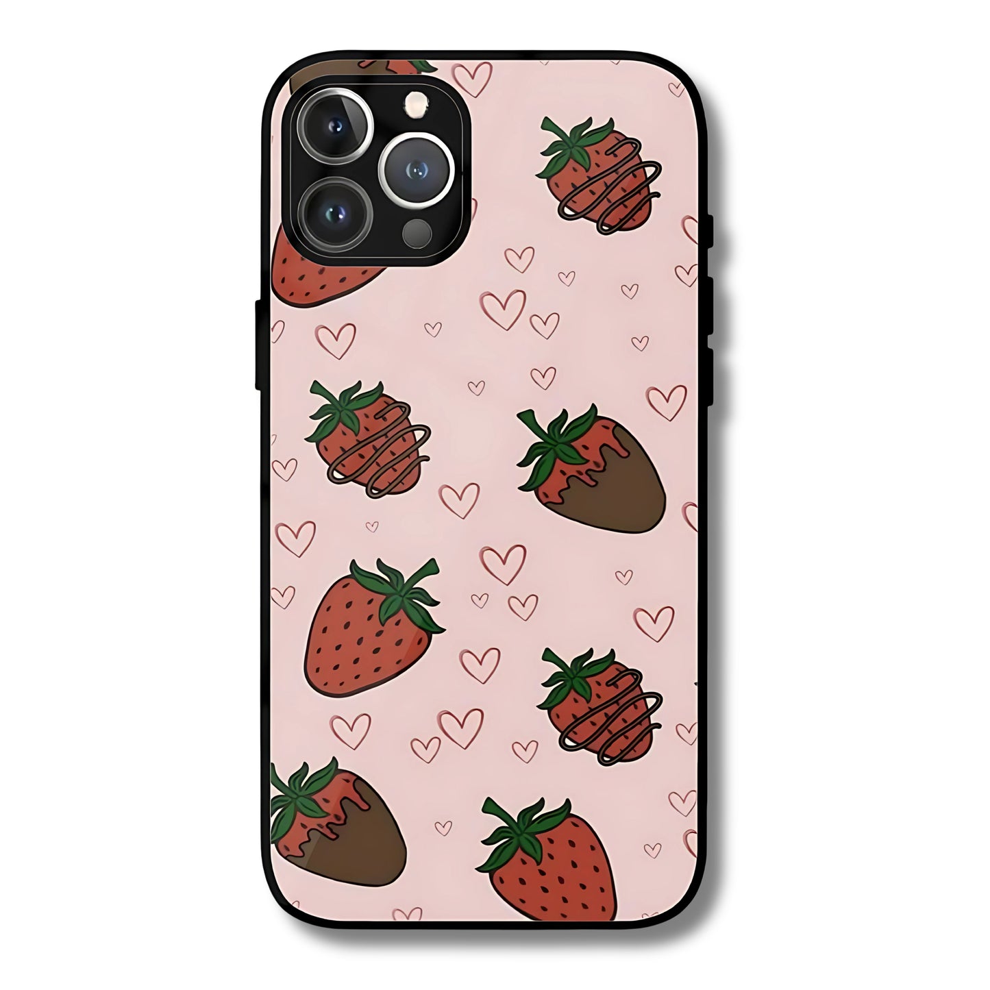 Strawberry Love Metal Glass Phone Cover